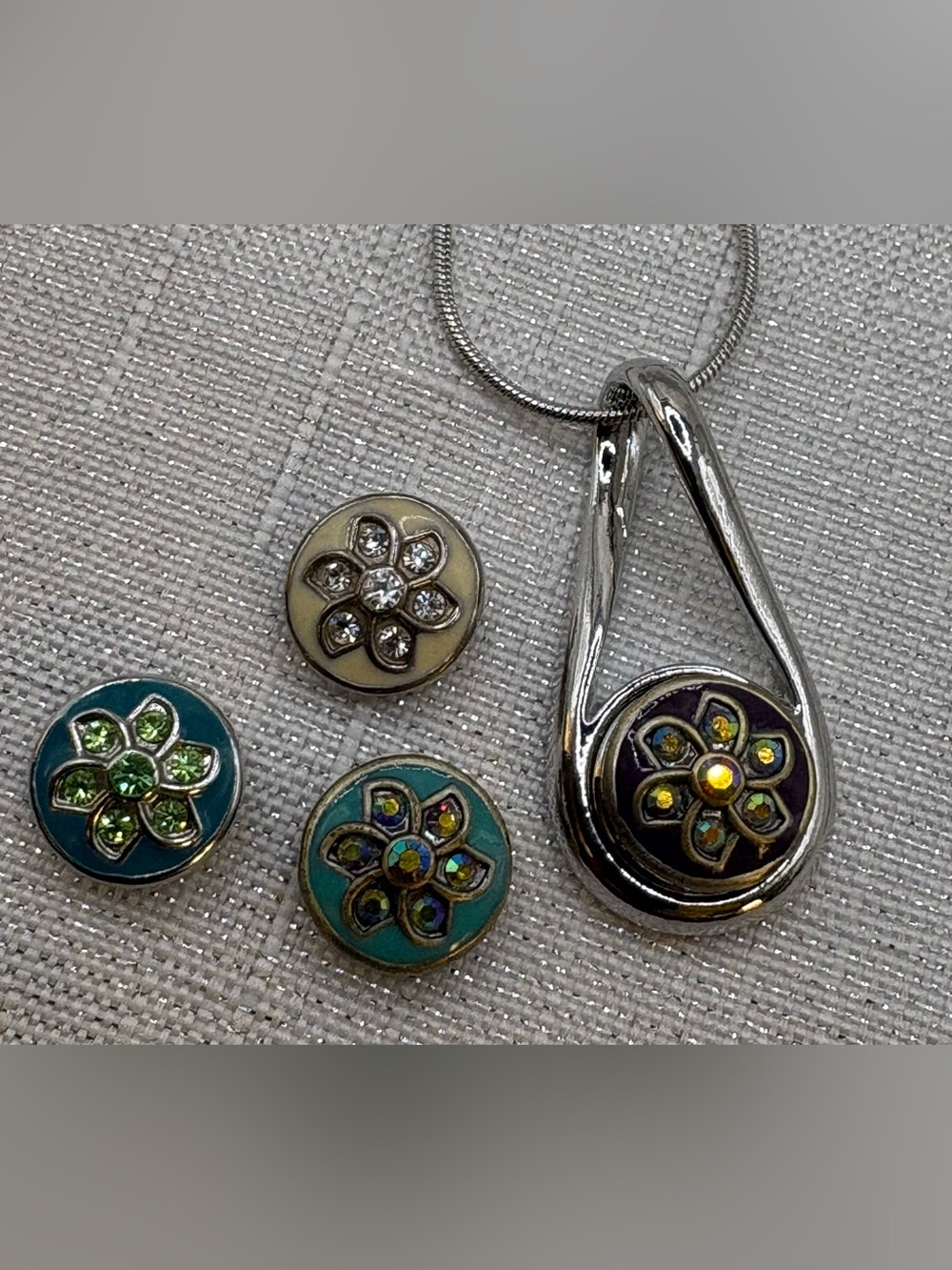 PETITE CHARM - Drop Style Snap Button Necklace with 4 Charms - Ginger Snaps & Co